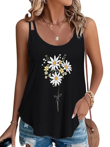 Eniloyal Tank Top Damen Sommer Elegant Spaghetti Oberteile Ärmellos Basic Shirt Bedrucken Oberteile Spaghettiträger Locker Floral M von Eniloyal
