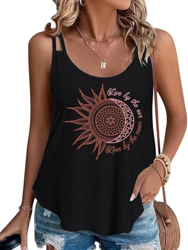 Eniloyal Tank Top Damen Sommer Elegant Spaghetti Oberteile Ärmellos Basic Shirt Bedrucken Oberteile Spaghettiträger Locker Moon XL von Eniloyal
