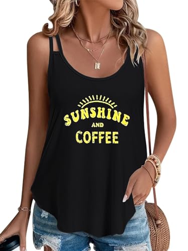 Eniloyal Tops für Damen Sommer Spaghetti Basic Tank Top Ärmellos Shirt Oberteile Baumwolle Bedruckt Locker Grafik Druck Sunshine S von Eniloyal