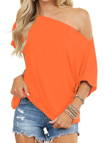 Eniloyal Tshirt Damen Elegant Sexy One Shoulder Oberteil Oversized T Shirt Damen Shirts Fledermausärmel Kurzarm Basic T-Shirts Schulterfreies Tops Kurzarm Orange XL Eniloyal Tshirt Damen Elegant Sexy One Shoulder Oberteil Oversized T Shirt Damen Shirts Fledermausärmel Kurzarm Basic T-Shirts Schulterfreies Tops Kurzarm Orange XL von Eniloyal