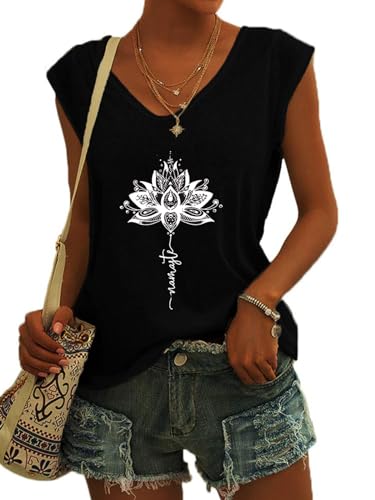 Eniloyal Tshirt Damen V Ausschnitt Sommer T-Shirt Oberteile Baumwolle Locker Shirt Elegant Vintage Graphic Kurzarm Bedrucken T Shirts Sexy Tops Schwarz Eniloyal Tshirt Damen V Ausschnitt Sommer T-Shirt Oberteile Baumwolle Locker Shirt Elegant Vintage Graphic Kurzarm Bedrucken T Shirts Sexy Tops Schwarz von Eniloyal