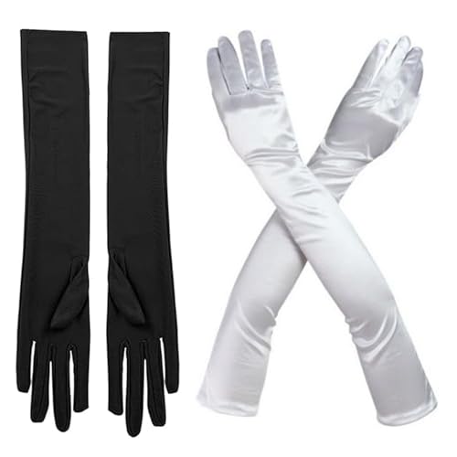 EnixwH 2 Stück Lange Handschuhe Damen Spitze, Spitzenhandschuhe, Satin Handschuhe Lang, Satin Classic Abendhandschuhe, 1920er Stil Abendhandschuhe für Hochzeit Karneval Mottoparty Abschlussfeier von EnixwH