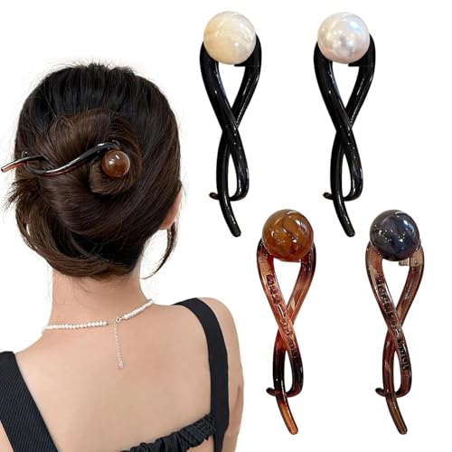 EnixwH 4 French Hair Pin, Bananen Haarspange, Elegante Perle Französische Haarnadel Banana Clip Haarspangen Damen Haarklammer Groß Haarklammern Bananenspange für Langes Lockiges Oder Glattes Haar von EnixwH