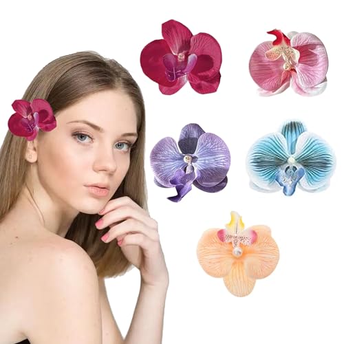 EnixwH 5 Stück Haarklammer Blume, Rutschfeste Blumenhaarklammern, Hawaii Haarschmuck Blumen, Boho Schmetterling Orchidee Haarspange für Mädchen und Frauen Strand Party Pool von EnixwH