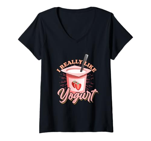 Damen I Just Really Like Yogurt Sweet Food Joghurt T-Shirt mit V-Ausschnitt Damen I Just Really Like Yogurt Sweet Food Joghurt T-Shirt mit V-Ausschnitt von Enjoying A Food Thick Liquid Made From Milk