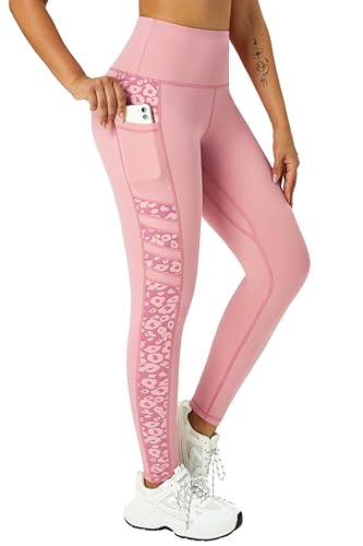 Enjoyoga Sport Leggings Damen mit Tasche - High Waist Sporthose Push Up Laufhose Blickdicht Sportleggins Lang für Sport Gym Yoga - S/0808 X -Pink Leopard von Enjoyoga