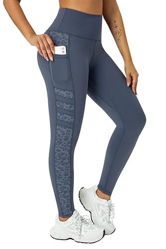 Enjoyoga Sport Leggings Damen mit Tasche - High Waist Sporthose Push Up Laufhose Blickdicht Sportleggins Lang für Sport Gym Yoga - XL/0202 X -Grau Leopard von Enjoyoga
