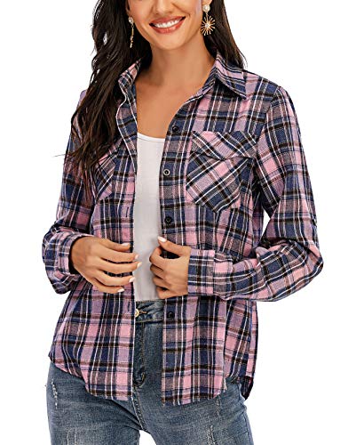 Enjoyoself Damen Flanellhemd Baumwolle Langarm Holzfällerhemd Button-down Karierte Bluse für Alltag Oktoberfest Rosa-blau,S Enjoyoself Damen Flanellhemd Baumwolle Langarm Holzfällerhemd Button-down Karierte Bluse für Alltag Oktoberfest Rosa-blau,S von Enjoyoself