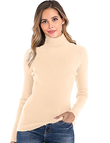 Enjoyoself Damen Gerippter Rollkragenpullover Feinstrick Elegant Langarm Strickpulli Stretch Weich Warm Rolli Winter Apricot,L von Enjoyoself