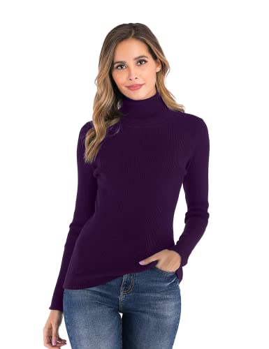 Enjoyoself Damen Langarm Rollkragenpullover Gerippt Feinstrick Rolli Basic Stretch Winterpulli Elegant Warm Sweatshirt Violett,M von Enjoyoself