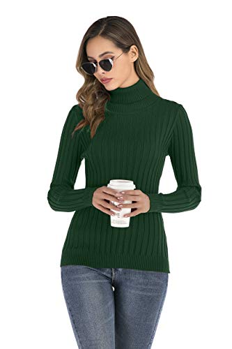 Enjoyoself Damen Rollkragen Strickpullover Elegant Langarm Sweatshirt Rippstrick Rolli Weich Warm Winterpulli Grün,L von Enjoyoself