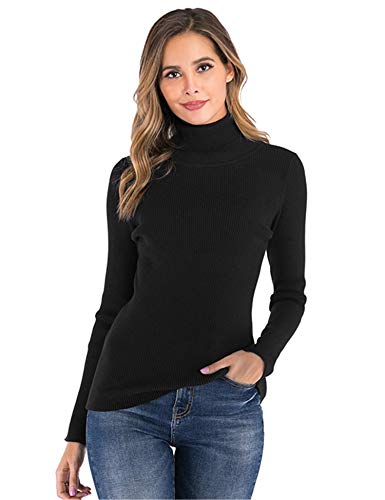 Enjoyoself Damen Rollkragenpullover Langarm Feinstrick Pullover Elegant Weich Warm Strickpulli für Herbst Winter Schwarz,L von Enjoyoself