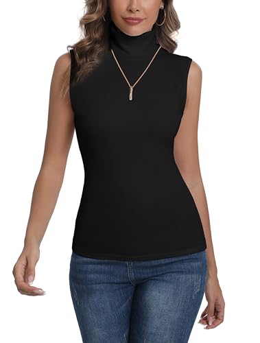 Enjoyoself Damen Rollkragen Top Ärmellos Rollkragenshirt Elegant Rollishirt Stretch Leicht Unterziehrolli Schwarz,S von Enjoyoself