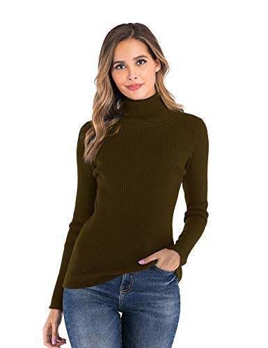Enjoyoself Damen Rollkragenpullover Langarm Fein RIPP Strickpullover Leicht Stretch Unterziehrolli für Herbst Winter Braun,XXL von Enjoyoself