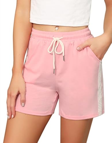 Enjoyoself Damen Shorts Kurze Hose Baumwolle Gummibund Sportshorts Leichte Luftige Freizeithose mit Tasche für Sommer Rosa XXL von Enjoyoself