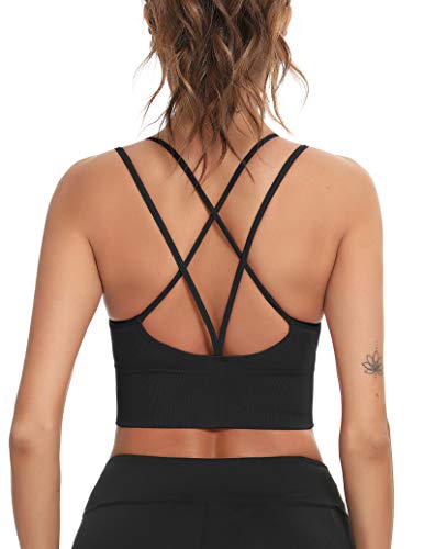 Enjoyoself Damen Sport BH Gekreuzt Rücken Push Up Bra Padded Sexy Nahtlos Bustier für Yoga Fitness Tranning von Enjoyoself