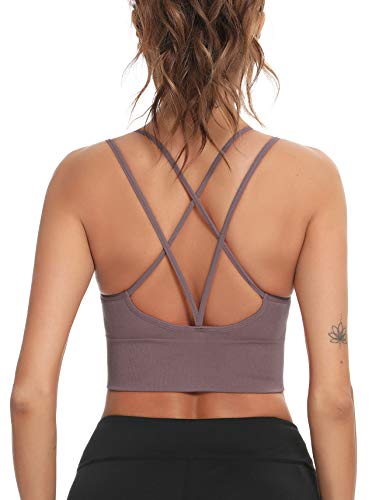 Enjoyoself Damen Sport BH Gekreuzt Rücken Push Up Bra Padded Sexy Nahtlos Bustier für Yoga Fitness Tranning von Enjoyoself