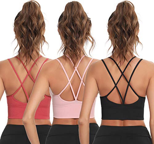 Enjoyoself Damen Sport BH Gekreuzt Rücken Push Up Bra Padded Sexy Nahtlos Bustier für Yoga Fitness Tranning von Enjoyoself