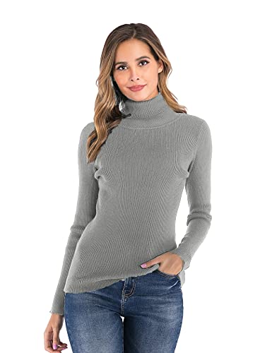 Enjoyoself Damen Strickpullover mit Rollkragen Langarm Rippstrick Pullover Kuschelig Stretch Rolli für Winter Grau,S von Enjoyoself