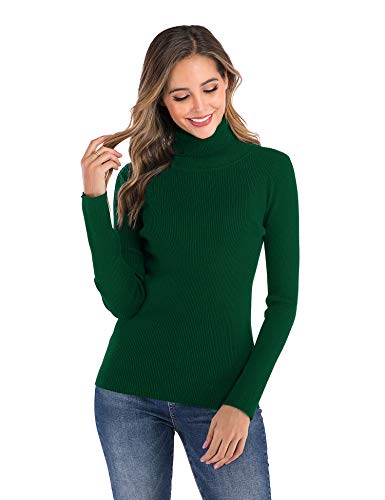 Enjoyoself Damen Strickpullover mit Rollkragen Langarm Rippstrick Pullover Kuschelig Stretch Rolli für Winter Grün,M von Enjoyoself