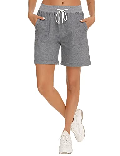 Enjyam Damen 100% Baumwolle Bermudashorts Kurze Weite Freizeithose Gummibund Krempelshorts mit Tasche Locker Strandhose von Enjyam