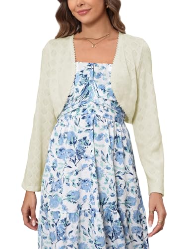 Enjyam Damen Bolero Elegant Festlich Langarm Jäckchen Weiche Offene Schulterjacke Über Kleid Top beige,XL von Enjyam