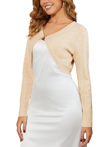 Enjyam Damen Bolero Festlich Langarm Kurze Strickjacke Elegant Jäckchen Leichte Schulterjacke für Kleid beige,M Enjyam Damen Bolero Festlich Langarm Kurze Strickjacke Elegant Jäckchen Leichte Schulterjacke für Kleid beige,M von Enjyam