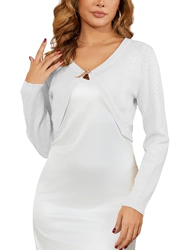 Enjyam Damen Bolero Festlich Langarm Kurze Strickjacke Elegant Jäckchen Leichte Schulterjacke für Kleid weiß,S von Enjyam