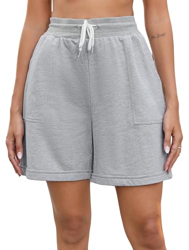 Enjyam Damen Shorts Baumwolle Kurze Hose Jersey Bermuda Shorts Casual Sommer Sweatshorts mit Weites Bein Hellgrau,L Enjyam Damen Shorts Baumwolle Kurze Hose Jersey Bermuda Shorts Casual Sommer Sweatshorts mit Weites Bein Hellgrau,L von Enjyam