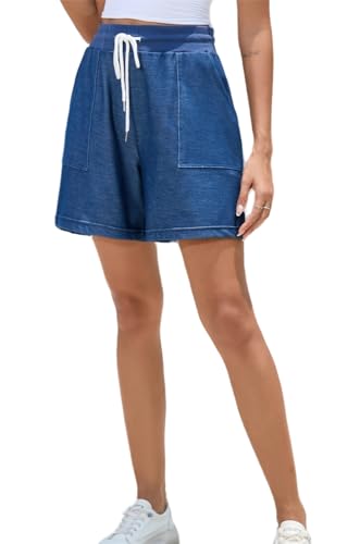 Enjyam Damen Shorts Baumwolle Kurze Hose Jersey Bermuda Shorts Casual Sommer Sweatshorts mit Weites Bein Jeansblau,M Enjyam Damen Shorts Baumwolle Kurze Hose Jersey Bermuda Shorts Casual Sommer Sweatshorts mit Weites Bein Jeansblau,M von Enjyam