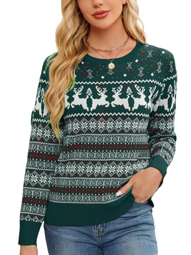 Enjyam Damen Weihnachtspullover Rundhals Lustiger Weihnachtspulli Feinstrick Norweger Pullover Kuscheliger Winterpulli Grün,M Enjyam Damen Weihnachtspullover Rundhals Lustiger Weihnachtspulli Feinstrick Norweger Pullover Kuscheliger Winterpulli Grün,M von Enjyam