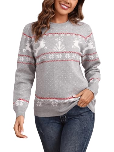 Enjyam Damen Weihnachtspullover Rundhals Strickpulli mit Rentier Weich Warm Norwegerpullover Winter Christmas Sweater Grau,XL Enjyam Damen Weihnachtspullover Rundhals Strickpulli mit Rentier Weich Warm Norwegerpullover Winter Christmas Sweater Grau,XL von Enjyam