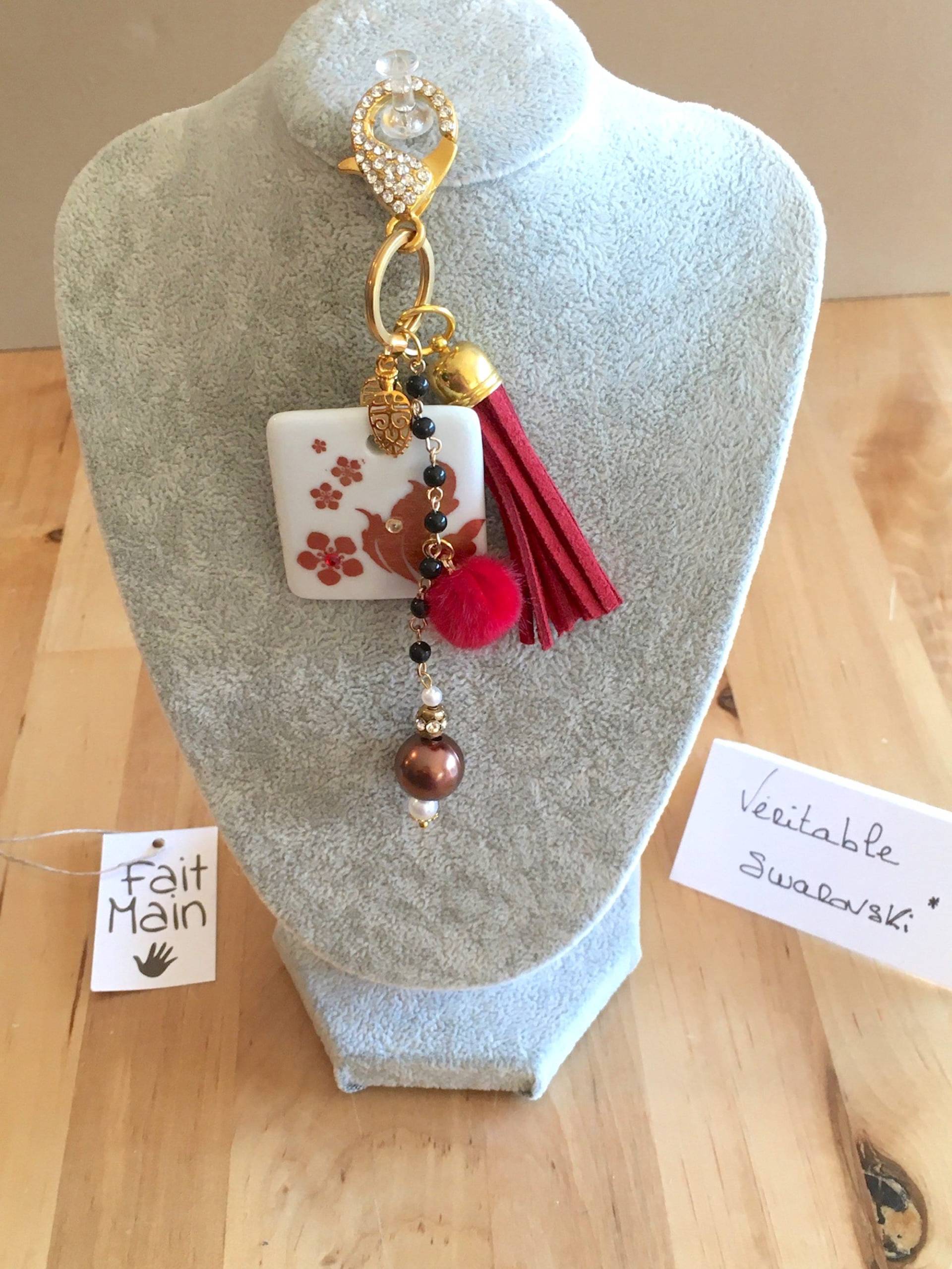 Beutel Schmuck - Pompom Bordeaux Girly Chic Schlüsseltür von EnkaCreation