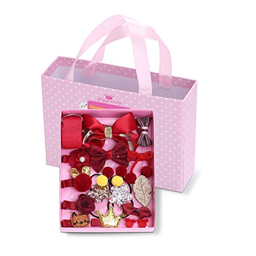 Enkarl Haarspangen für Babys, Mädchen, niedliche Haarschleifen, elastische Haargummis, Haarschmuck mit Geschenkpaket für Babys, Mädchen, Säuglinge, Kleinkinder, Kinder, 18 Stück (Rot) von Enkarl