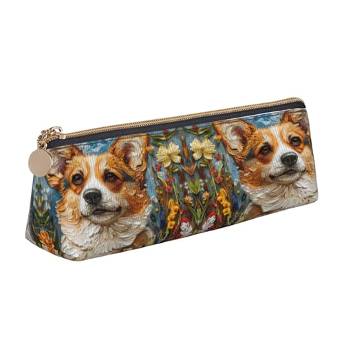 EnkzpoHen Corgi Federmäppchen mit floralem Blumenmuster, Frühling, Garten, kompakt, stilvoll, mit Reißverschluss, Leder, stilvoll und tragbar von EnkzpoHen