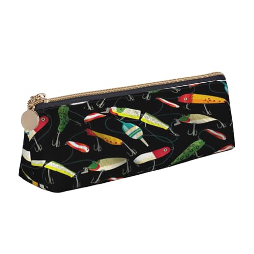 EnkzpoHen Federmäppchen mit Fischköderdruck, kompakt, stilvoll, mit Reißverschluss, Leder, stilvoll, tragbar von EnkzpoHen