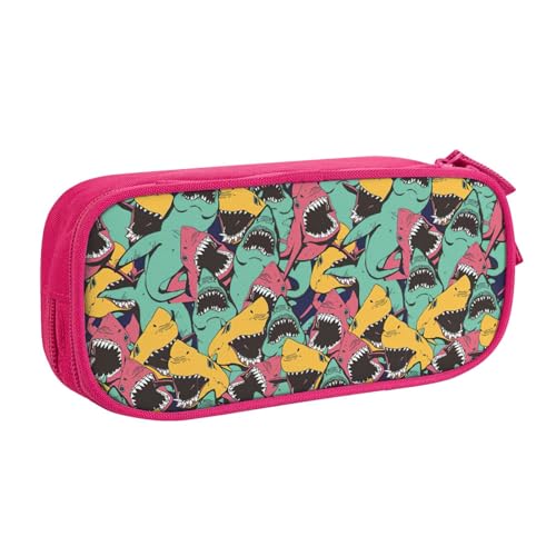 EnkzpoHen Federmäppchen mit Haifischmuster, hohe Kapazität, Reise-Federmäppchen für Büro und Zuhause, doppellagiger Reißverschluss, rose, Einheitsgröße, Schulranzen-Set von EnkzpoHen