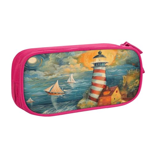 EnkzpoHen Federmäppchen mit Leuchtturm-Motiv, großes Fassungsvermögen, für Büro und Zuhause, doppellagiger Reißverschluss, rose, Einheitsgröße, Schulranzen-Set von EnkzpoHen