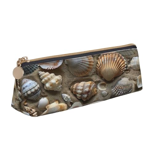 EnkzpoHen Federmäppchen mit Muschelsanddruck, kompakt, stilvoll, mit Reißverschluss, Leder, stilvoll, tragbar von EnkzpoHen