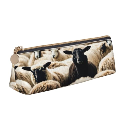EnkzpoHen Federmäppchen mit Schaf- und Lämmer-Druck, kompakt, stilvoll, mit Reißverschluss, Leder, stilvoll, tragbar von EnkzpoHen