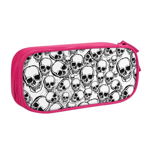 EnkzpoHen Federmäppchen mit Totenkopf-Muster, hohe Kapazität, Reise-Federmäppchen für Büro und Zuhause, doppellagiger Reißverschluss, Schwarz und Weiß, rose, Einheitsgröße, Schulranzen-Set von EnkzpoHen