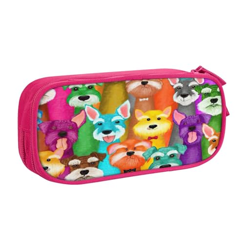 EnkzpoHen Federmäppchen mit niedlichem Schnauzer-Motiv, hohe Kapazität, Reise-Federmäppchen für Büro und Zuhause, doppellagiger Reißverschluss, rose, Einheitsgröße, Schulranzen-Set von EnkzpoHen