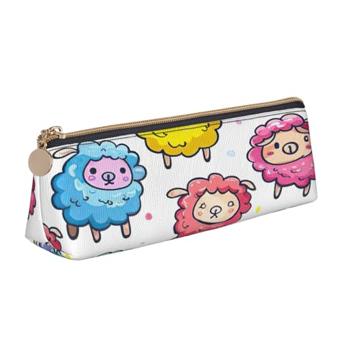 EnkzpoHen Federmäppchen mit niedlichem buntem Schaf, Cartoon-Muster, kompakt, stilvoll, mit Reißverschluss, Leder, stilvoll, tragbar von EnkzpoHen