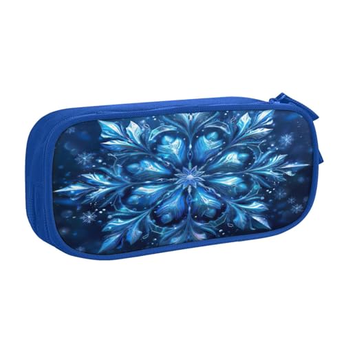 EnkzpoHen Federmäppchen mit weihnachtlichem Schneeflocken-Druck, hohe Kapazität, Reise-Federmäppchen für Büro und Zuhause, doppellagiger Reißverschluss, Blau, blau, Einheitsgröße, Schulranzen-Set von EnkzpoHen