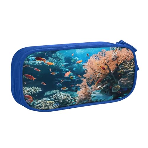 EnkzpoHen Reise-Federmäppchen mit Korallenriff-Druck, hohe Kapazität, für Büro und Zuhause, doppellagiger Reißverschluss, blau, Einheitsgröße, Schulranzen-Set von EnkzpoHen