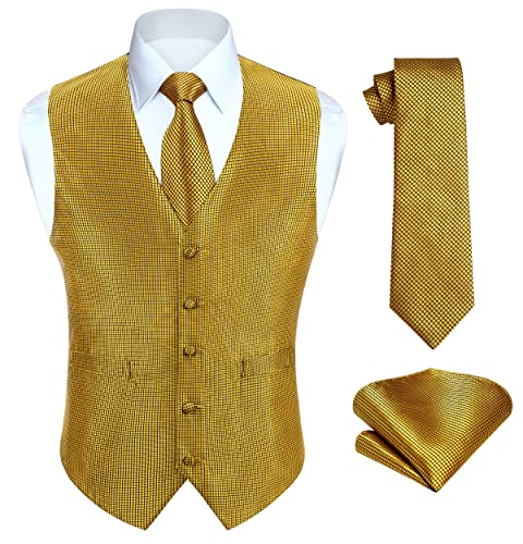 Enlision Anzugweste Gold Herren Hochzeit Paisley Westen & Krawatte Einstecktuch Party Floral Jacquard Anzug Weste Set 4XL Enlision Anzugweste Gold Herren Hochzeit Paisley Westen & Krawatte Einstecktuch Party Floral Jacquard Anzug Weste Set 4XL von Enlision