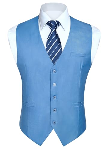 Enlision Anzugweste Herren Blau Formelle Weste Hochzeit Einfarbige Anzugwesten Elegant Business Westen Männer mit Taschen XXL von Enlision