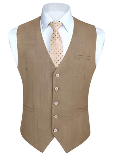 Enlision Anzugweste Herren Braun Formelle Weste Hochzeit Einfarbige Anzugwesten Elegant Business Westen Männer mit Taschen 4XL von Enlision