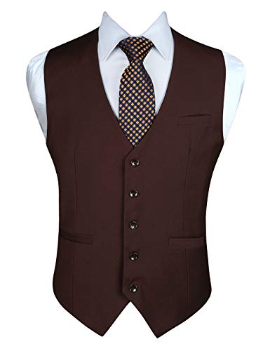 Enlision Anzugweste Herren Braun Formelle Weste Hochzeit Einfarbige Anzugwesten Elegant Business Westen Männer mit Taschen 4XL von Enlision