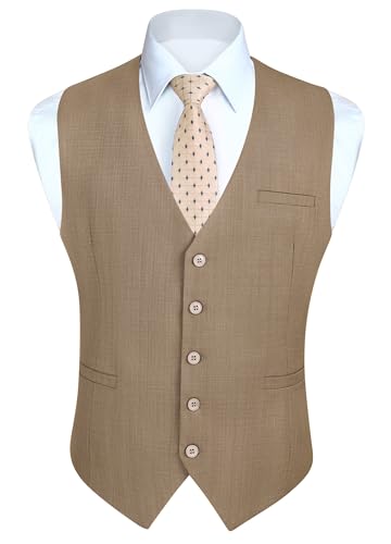 Enlision Anzugweste Herren Braun Formelle Weste Hochzeit Einfarbige Anzugwesten Elegant Business Westen Männer mit Taschen XXL von Enlision
